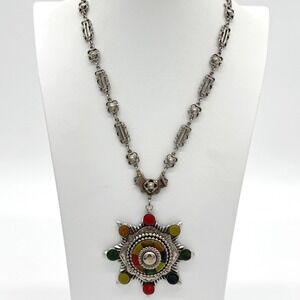 Vintage Germany Bakelite Statement Necklace Art Deco Multicolor Medallion Tested